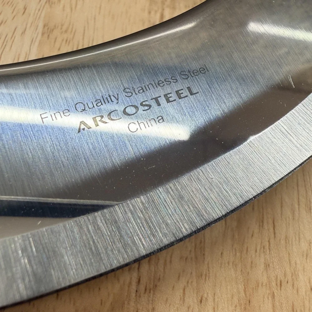 ARCOSTEEL Mezzaluna Chopper Knife & Wood Cutting Board Set Stainless Steel Brown